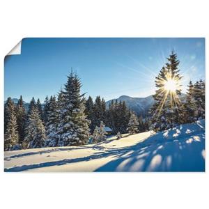 Artland Artprint Winterlandschap met zonnester als artprint van aluminium, artprint op linnen, muursticker of poster in verschillende maten