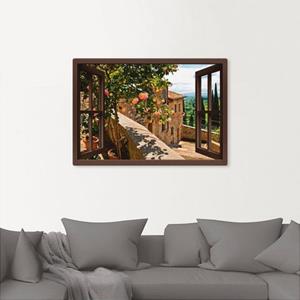 Artland Artprint Blik uit het venster rozen op balkon Toscane als artprint van aluminium, artprint op linnen, muursticker of poster in verschillende maten