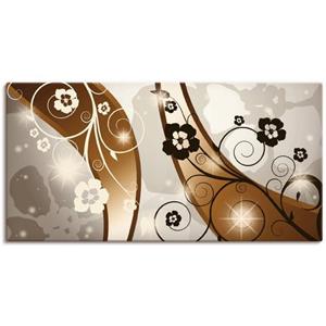 Artland Artprint Bruine wervelingen met bloemen als artprint op linnen, muursticker of poster in verschillende maten