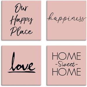 Artland Artprint op linnen Plaats geluk liefde Home sweet Home set van 4, verschillende maten (4 stuks)