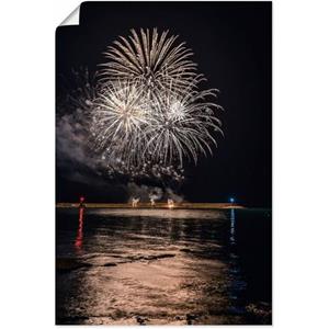 Artland Artprint Vuurwerk aan de zee als artprint van aluminium, artprint op linnen, muursticker of poster in verschillende maten