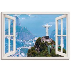 Artland Artprint Blik uit het venster Rio de Janeiro met Cristo als artprint van aluminium, artprint op linnen, muursticker of poster in verschillende maten