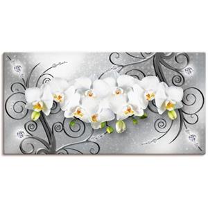 Artland Artprint Witte orchideeën op ornamenten als artprint van aluminium, artprint op linnen, muursticker of poster in verschillende maten