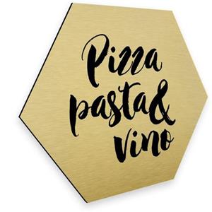 Wall-Art Metalen artprint Pizza pasta goud deco keuken (1 stuk)