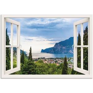 Artland Wandbild "Gardasee durchs weiße Fenster", Seebilder, (1 St.)