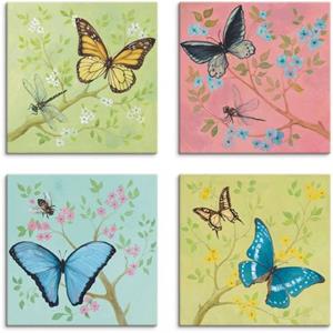 Artland Artprint op linnen Vlinders pastel set van 4, verschillende maten (4 stuks)