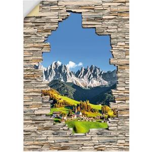 Artland Artprint Alpen bergen Santa Maddalena stenen muur als artprint van aluminium, artprint op linnen, muursticker of poster in verschillende maten