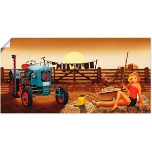 Artland Artprint Pin-upgirl met tractor op boerderij als artprint van aluminium, artprint op linnen, muursticker of poster in verschillende maten