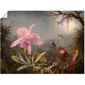 Artland Artprint Cattleya orchidee en drie kolibries. als artprint op linnen, poster in verschillende formaten maten