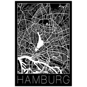 Artland Artprint Retro kaart Hamburg Duitsland zwart als artprint van aluminium, artprint op linnen, muursticker of poster in verschillende maten