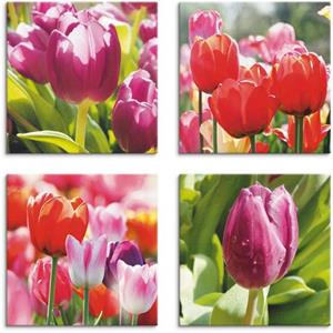 Artland Artprint op linnen Voorjaar en tulpen set van 4, verschillende maten (4 stuks)