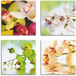 Artland Artprint op linnen Orchideeën bloemen set van 4, verschillende maten (4 stuks)