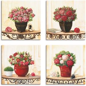 Artland Artprint op linnen Hortensia's kruidnagel rozen pioenrozen set van 4, verschillende maten (4 stuks)