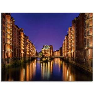 Artland Print op glas Hamburg Speicherstadt 's nachts in verschillende maten