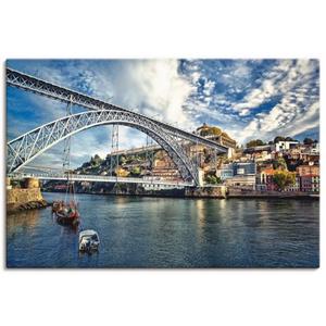 Artland Artprint op linnen Panorama Porto met Eiffel brug