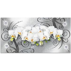 Artland Artprint Witte orchideeën op ornamenten als artprint van aluminium, artprint op linnen, muursticker of poster in verschillende maten