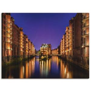 Artland Artprint Hamburg Speicherstadt 's nachts als artprint op linnen, muursticker of poster in verschillende maten