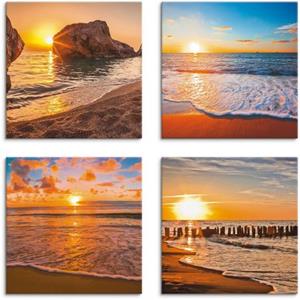 Artland Artprint op linnen Zonsondergangen aan het strand & zee set van 4, verschillende maten (4 stuks)