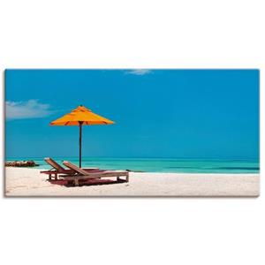 Artland Artprint Ligstoel parasol strand Malediven als artprint van aluminium, artprint op linnen, muursticker of poster in verschillende maten