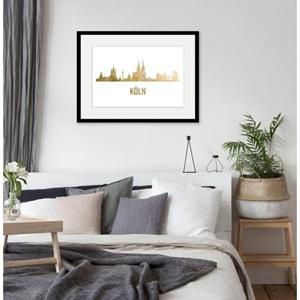 Queence Wanddecoratie Keulen Skyline goud (1 stuk)