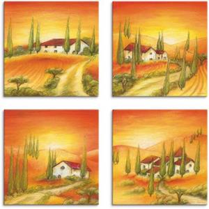 Artland Artprint op linnen Toscaans dorp I, -II, -III, -IV set van 4, verschillende maten (4 stuks)