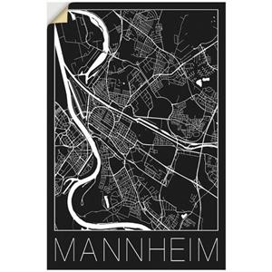 Artland Artprint Retro kaart Mannheim Duitsland zwart als artprint van aluminium, artprint op linnen, muursticker of poster in verschillende maten