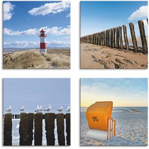 Artland Artprint op linnen Vuurtoren Sylt strand meeuwen strandstoel set van 4, verschillende maten (4 stuks)