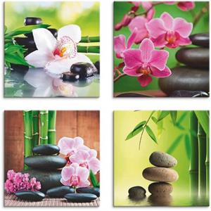 Artland Artprint op linnen Spa bamboe takjes zen stenen set van 4, verschillende maten (4 stuks)