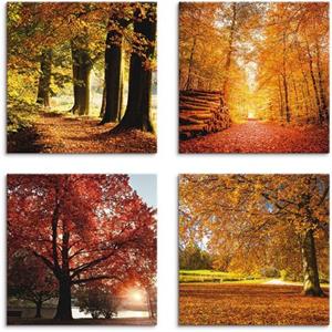 Artland Artprint op linnen Herfstlandschap set van 4, verschillende maten (4 stuks)