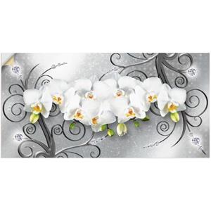 Artland Artprint Witte orchideeën op ornamenten als artprint van aluminium, artprint op linnen, muursticker of poster in verschillende maten
