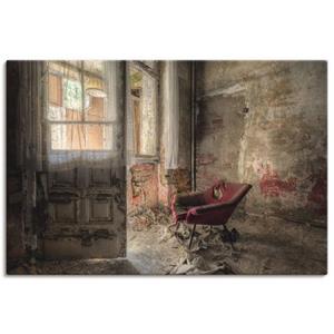 Artland Artprint Lost Place - rode fauteuil I als artprint van aluminium, artprint op linnen, muursticker of poster in verschillende maten