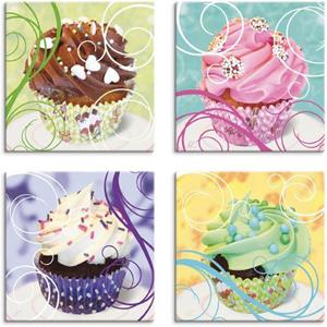 Artland Artprint op linnen Cupcakes set van 4, verschillende maten (4 stuks)