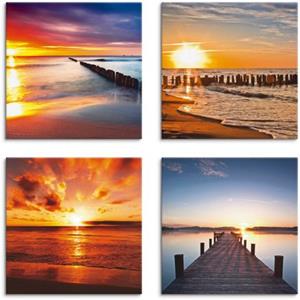 Artland Artprint op linnen Oostzee Strand zon zonsondergang set van 4, verschillende maten (4 stuks)