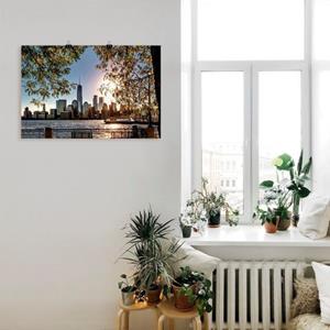 Artland Artprint Zonsopkomst boven New York als artprint van aluminium, artprint op linnen, muursticker of poster in verschillende maten