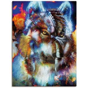 Artland Artprint Indiase Krijger met wolf als artprint van aluminium, artprint op linnen, muursticker of poster in verschillende maten