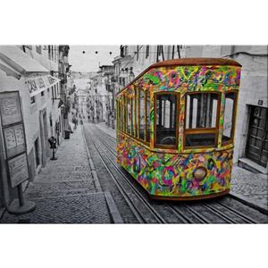 Wall-Art Metalen artprint Ben Heine - Tram in Lissabon met zilvereffect