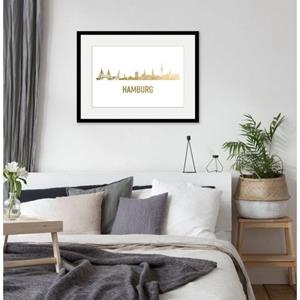 Queence Wanddecoratie Hamburg Skyline goud (1 stuk)