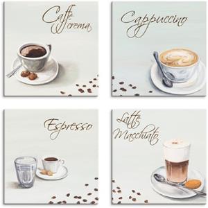 Artland Artprint op linnen Cappuccino espresso latte macchiato set van 4, verschillende maten (4 stuks)