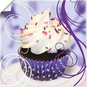Artland Artprint Cupcake op violet - gebak als artprint van aluminium, artprint op linnen, muursticker of poster in verschillende maten