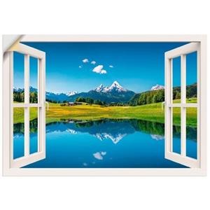 Artland Artprint Blik uit het venster Alpen en bergmeer als artprint van aluminium, artprint op linnen, muursticker of poster in verschillende maten