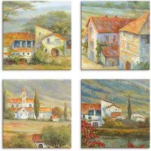 Artland Artprint op linnen Provence lavendel weide klaprozen landschap set van 4, verschillende maten (4 stuks)