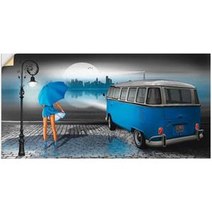 Artland Artprint Regennacht in blauw met Bulli T1 als artprint van aluminium, artprint op linnen, muursticker of poster in verschillende maten