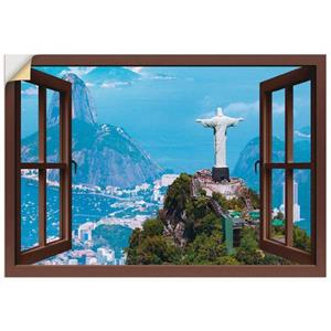 Artland Artprint Blik uit het venster Rio de Janeiro met Cristo als artprint van aluminium, artprint op linnen, muursticker of poster in verschillende maten