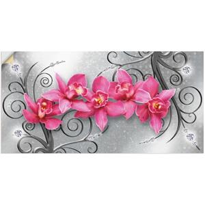 Artland Artprint Roze pioenrozen in glazen vaas - Roze orchideeën op ornamenten als artprint van aluminium, artprint op linnen, muursticker of poster in verschillende maten