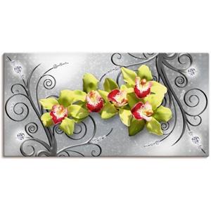 Artland Artprint Groene orchideeën op ornamenten als artprint van aluminium, artprint op linnen, muursticker of poster in verschillende maten