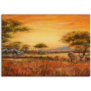 Artland Artprint Afrikaanse steppe met leeuwen als artprint van aluminium, artprint op linnen, muursticker of poster in verschillende maten