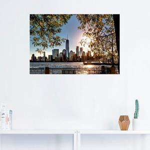 Artland Artprint Zonsopkomst boven New York als artprint van aluminium, artprint op linnen, muursticker of poster in verschillende maten