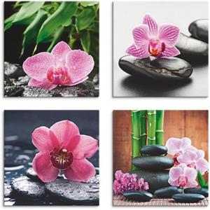 Artland Artprint op linnen Orchidee zensteen druppel Spa concept set van 4, verschillende maten (4 stuks)