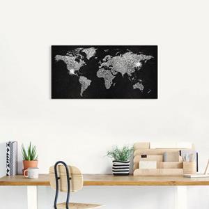 Artland Artprint Wereldkaart glitter als artprint van aluminium, artprint op linnen, muursticker of poster in verschillende maten