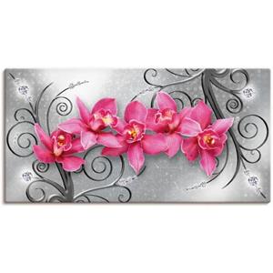 Artland Artprint Roze pioenrozen in glazen vaas - Roze orchideeën op ornamenten als artprint van aluminium, artprint op linnen, muursticker of poster in verschillende maten